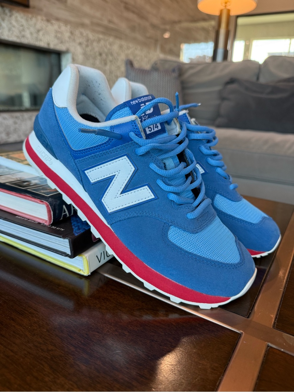 New Balance Men's Blue and Red Retro Runner Sneakers